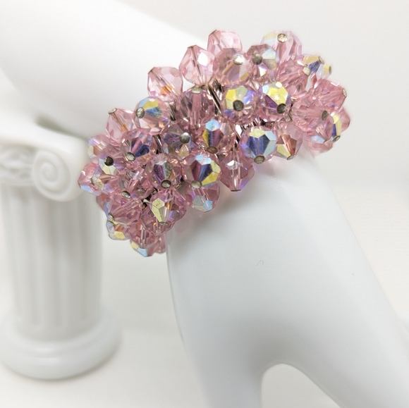 Vintage Jewelry - Vintage Pink Aurora Borealis Crystal Stretch Bracelet
